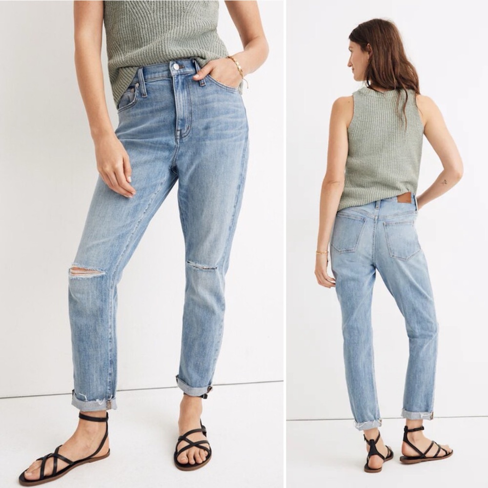 Madewell‎ High Rise Slim Crop Boyjean 28 Elkhart light wash distressed jeans